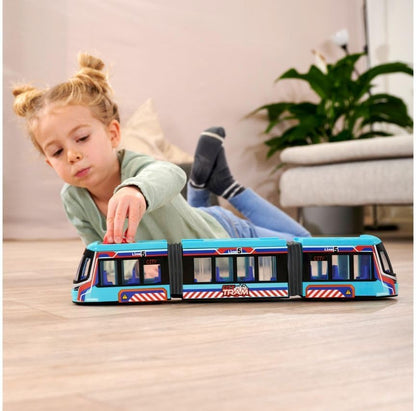 Dickie- Tranvía Urbano Siemens, Vehículo de Juguete 41cm, Gran Tranvía con Ruedas, Maqueta, Control de Dirección y Apertura de Puertas, A Partir de 3 Años (203747016