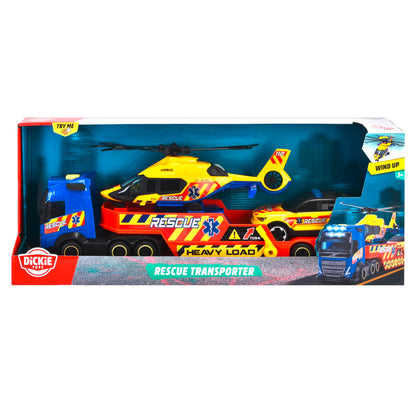 Dickie Toys - VOLVO TRUCK with VAN, CAR & AIRBUS HELICOPTER Set of 3 Rescue Vehicles - Toy Cars for Children from 3 Years, with Accessories and Functions, 40 cm