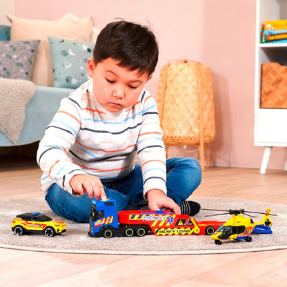 Dickie Toys - VOLVO TRUCK with VAN, CAR & AIRBUS HELICOPTER Set of 3 Rescue Vehicles - Toy Cars for Children from 3 Years, with Accessories and Functions, 40 cm