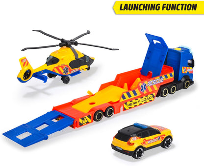 Dickie Toys - VOLVO TRUCK with VAN, CAR & AIRBUS HELICOPTER Set of 3 Rescue Vehicles - Toy Cars for Children from 3 Years, with Accessories and Functions, 40 cm