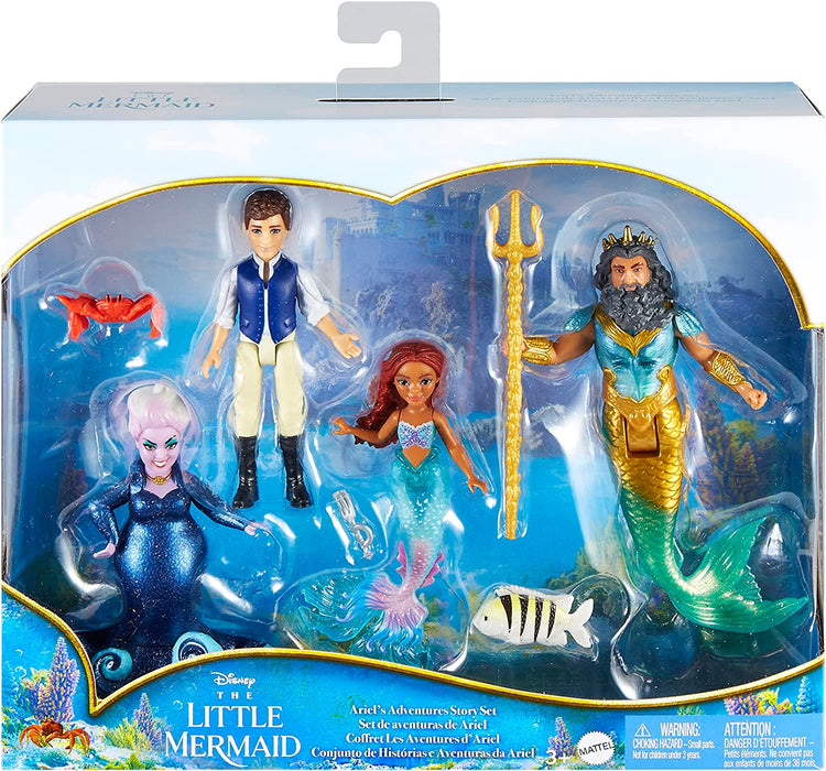 Disney The Little Mermaid Ariel's Adventures Story Set with 4 Small Dolls and Accessories, Toys Inspired by the Movie, HLX19