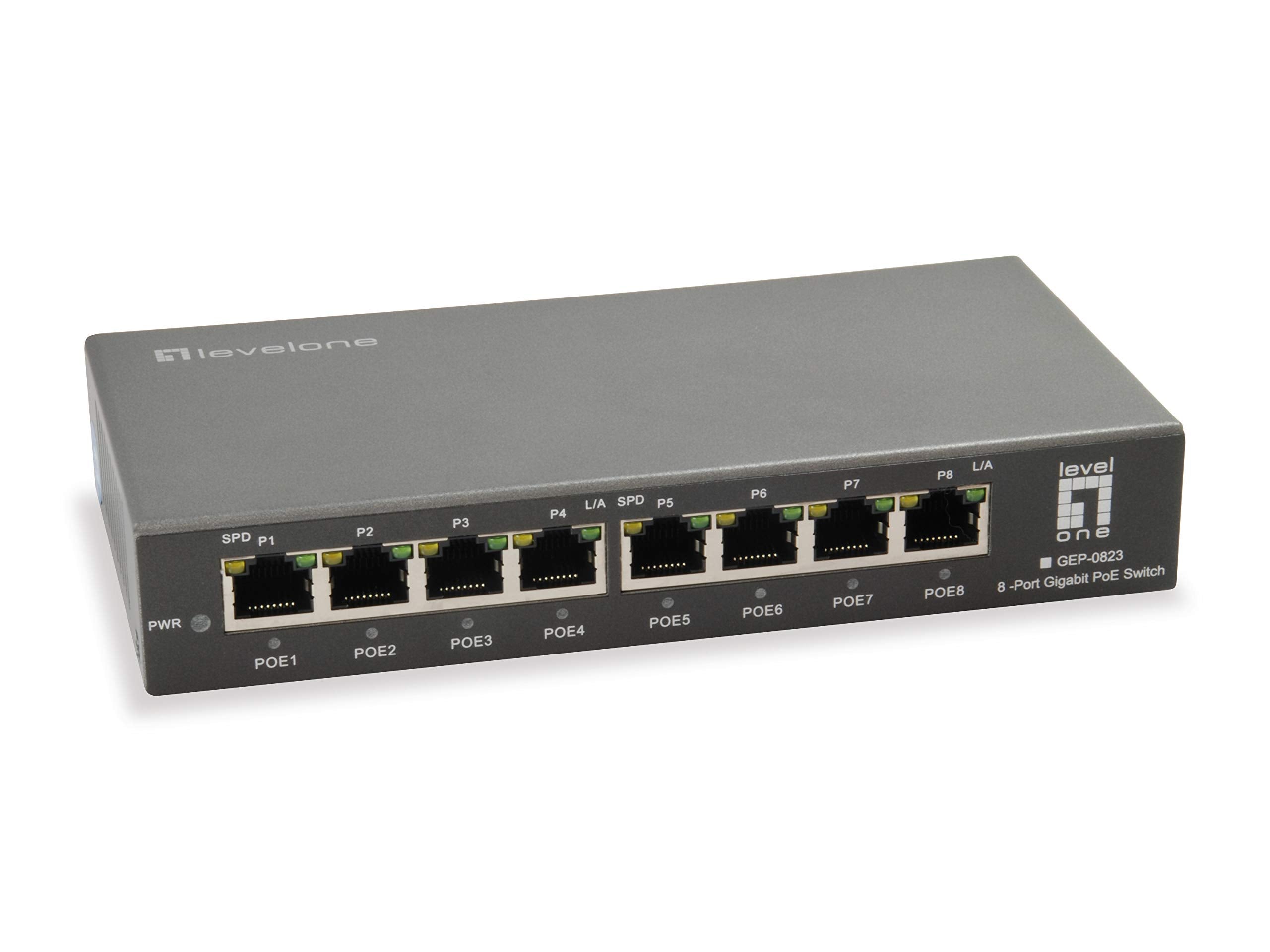 LevelOne GEP-0823 Gigabit Ethernet (10/100/1000) Negro Energía sobre Ethernet (PoE) - Switch de red (Gigabit Ethernet (10/100/1000), Bidireccional completo (Full duplex), Energía sobre Ethernet (PoE