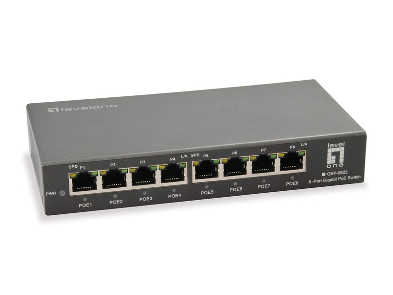 LevelOne GEP-0823 Gigabit Ethernet (10/100/1000) Negro Energía sobre Ethernet (PoE) - Switch de red (Gigabit Ethernet (10/100/1000), Bidireccional completo (Full duplex), Energía sobre Ethernet (PoE
