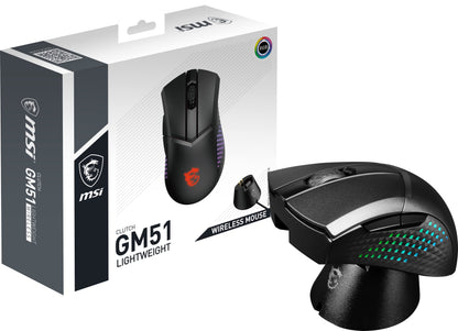 MSI CLUTCH GM51 LIGHTWEIGHT WIRELESS Gaming Mouse - RGB, upto 26000 DPI, low latency, 83g, 150 hours battery life, Swiftspeed, 2.4G/ Bluetooth/ Wired, OMRON Switches, NVIDIA Reflex, MSI Center