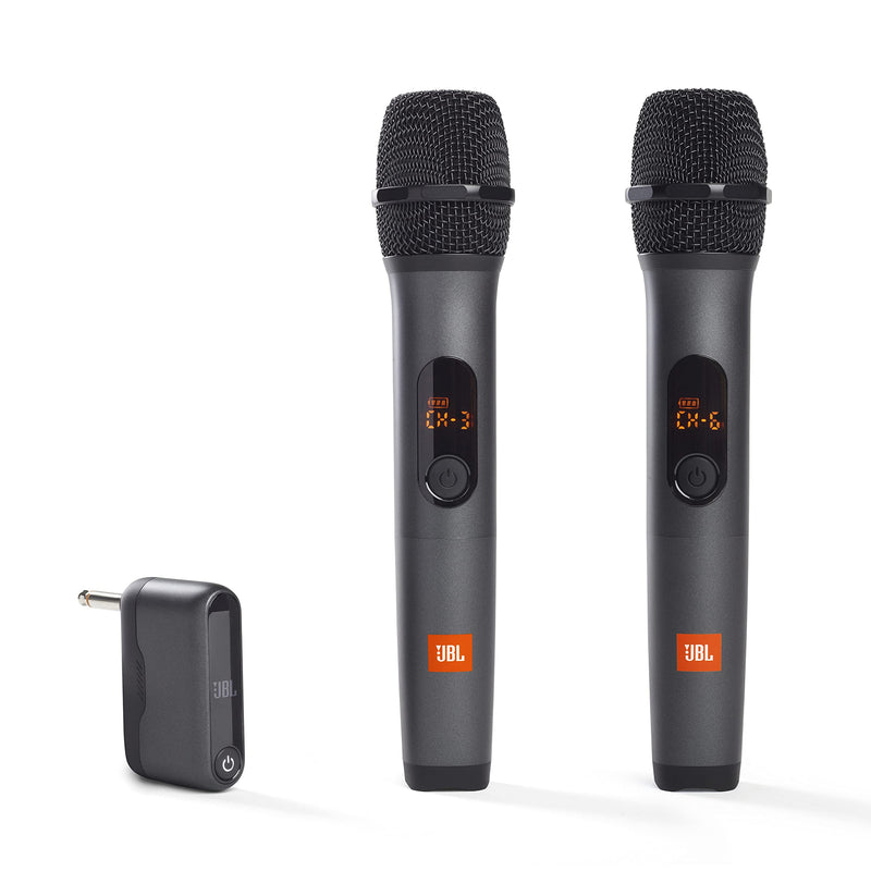 JBL Wireless Microphone Set with 2 Microphones and Receiver, Cardioid Polar Pattern, Accessories for JBL Partybox Speakers Included, in Black