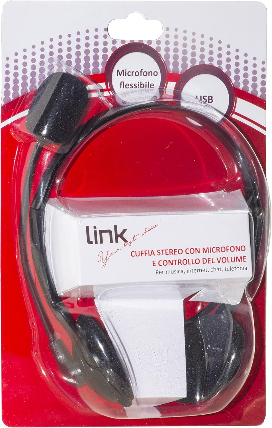 Link CUFFIA CON MICROFONO ORIENTABILE, CONNETTORE USB E CONTROLLO VOLUME, nero