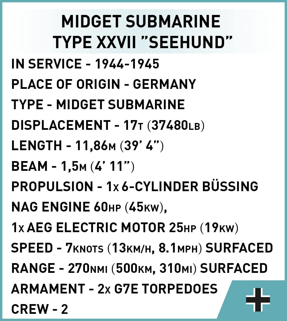 COBI Historical Collection WWII DEUTSCHES MARINEMUSEUM U-Boat XXVII SEEHUND Submarine