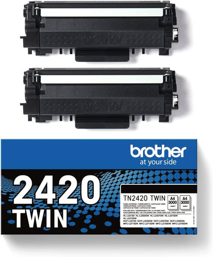 BROTHER TN-2420TWIN Toner Cartridge, Black, Twin Pack, High Yield, includes 2 x Toner Cartridge, Genuine Supplies
