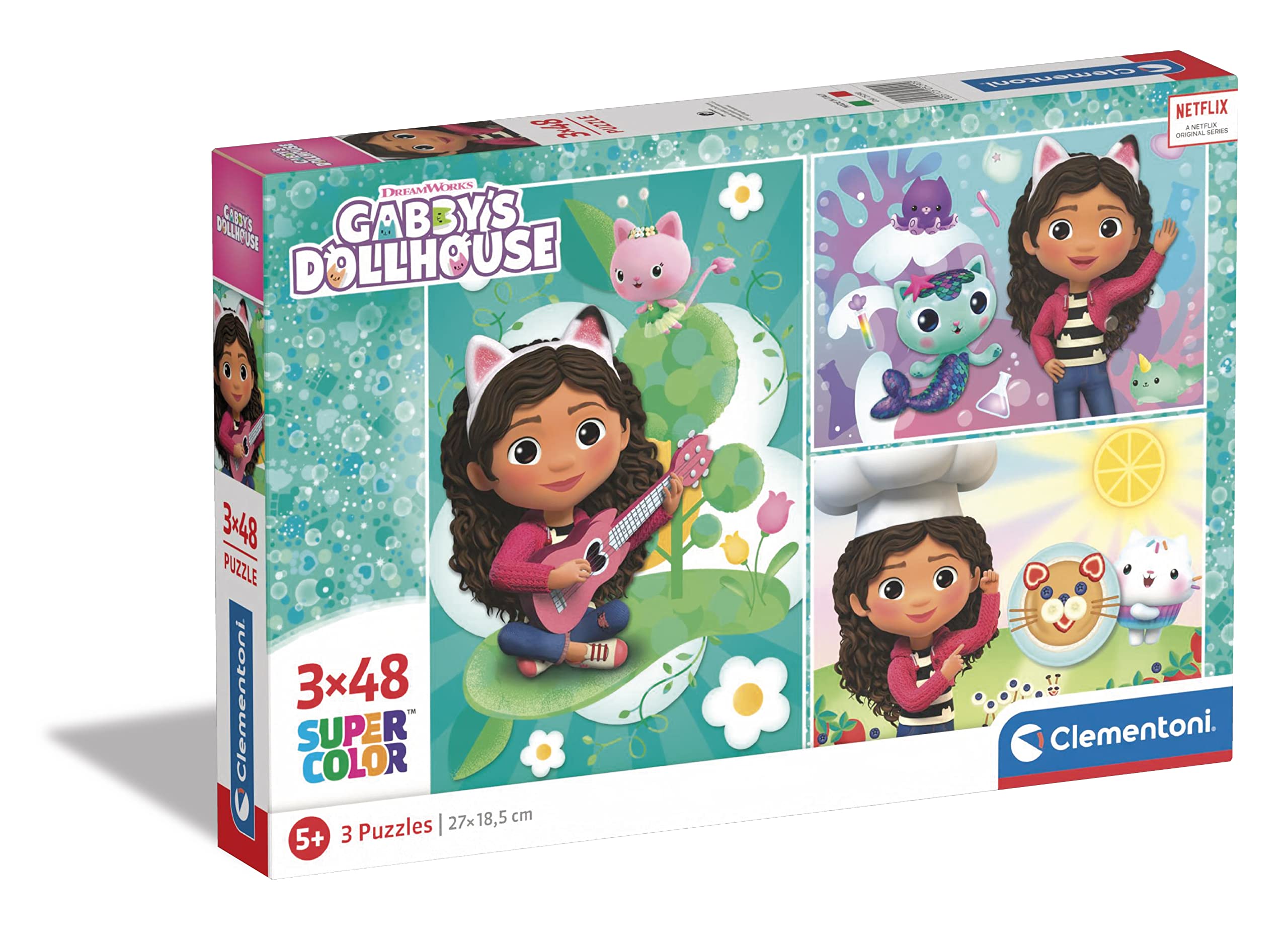 Clementoni 25290 Gabby's Dollshouse Supercolor Dollhouse-3x48 Pieces (3 Included), Jigsaw Kids Age 5, Puzzle Cartoon, Made in Italy