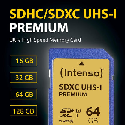 Intenso Premium SDHC Memory Card, Class 10 UHS-I, 16 GB, Blue 16 GB SD