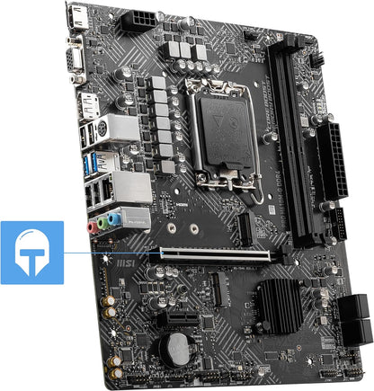MSI PRO H610M-G DDR4 Motherboard, Micro-ATX - Supports Intel 12th Gen Core Processors, LGA 1700 - 2 x DIMMs (3200MHz), 1x PCIe 4.0 x16 slot, 1 x M.2 Gen3, USB 3.2 Gen1, 1G LAN, HDMI 2.1 & DP 1.4 & VGA