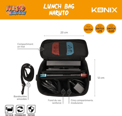 Konix Naruto Shippuden Bolsa de protección y Transporte Lunch Bag para Nintendo Switch, Switch Lite y Switch OLED - Diseño de Naruto y Sasuke
