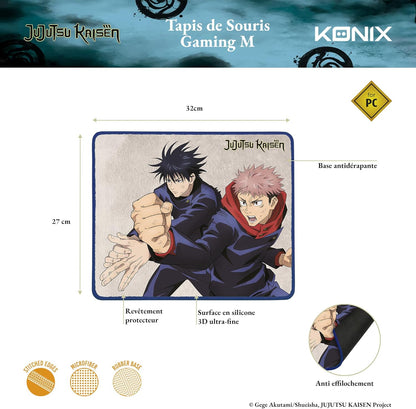 Konix Jujutsu Kaisen Gaming-Mauspad 32 x 27 cm - rutschfeste Basis - Motiv Megumi und Yuji