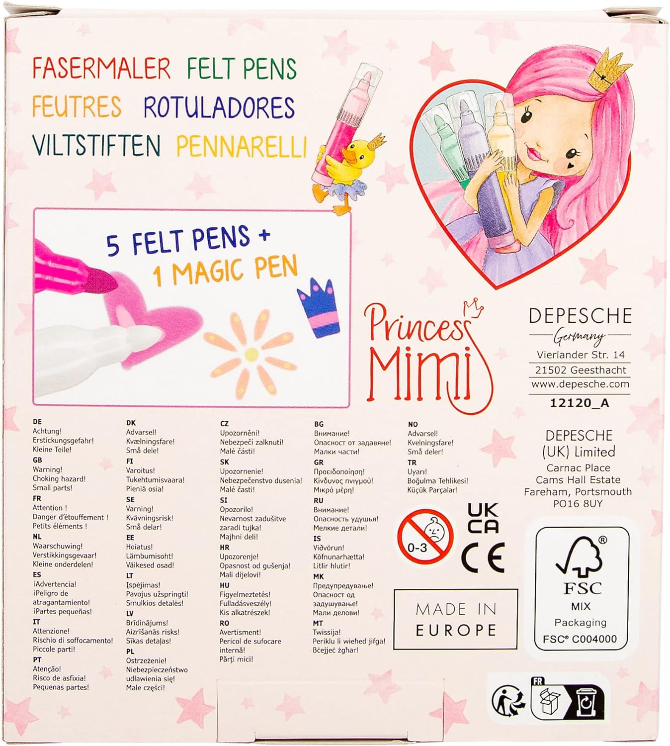 Depesche 12120 Princess Mimi - Magic Marker, Set mit 5 Filzstiften und einem magischen Stift, zum Malen, Schreiben und Verzieren