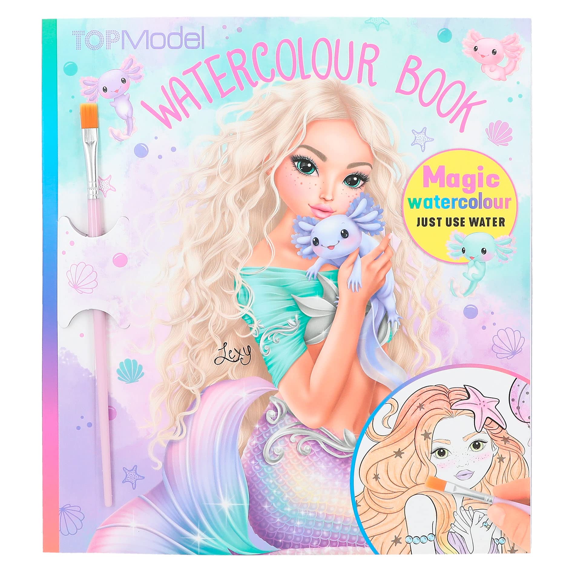 Depesche 12414 12479 TOPModel Mermaid Watercolour, Colouring Book with Brush and 15 Underwater Motifs for Painting with Water