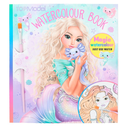 Depesche 12414 12479 TOPModel Mermaid Watercolour, Colouring Book with Brush and 15 Underwater Motifs for Painting with Water
