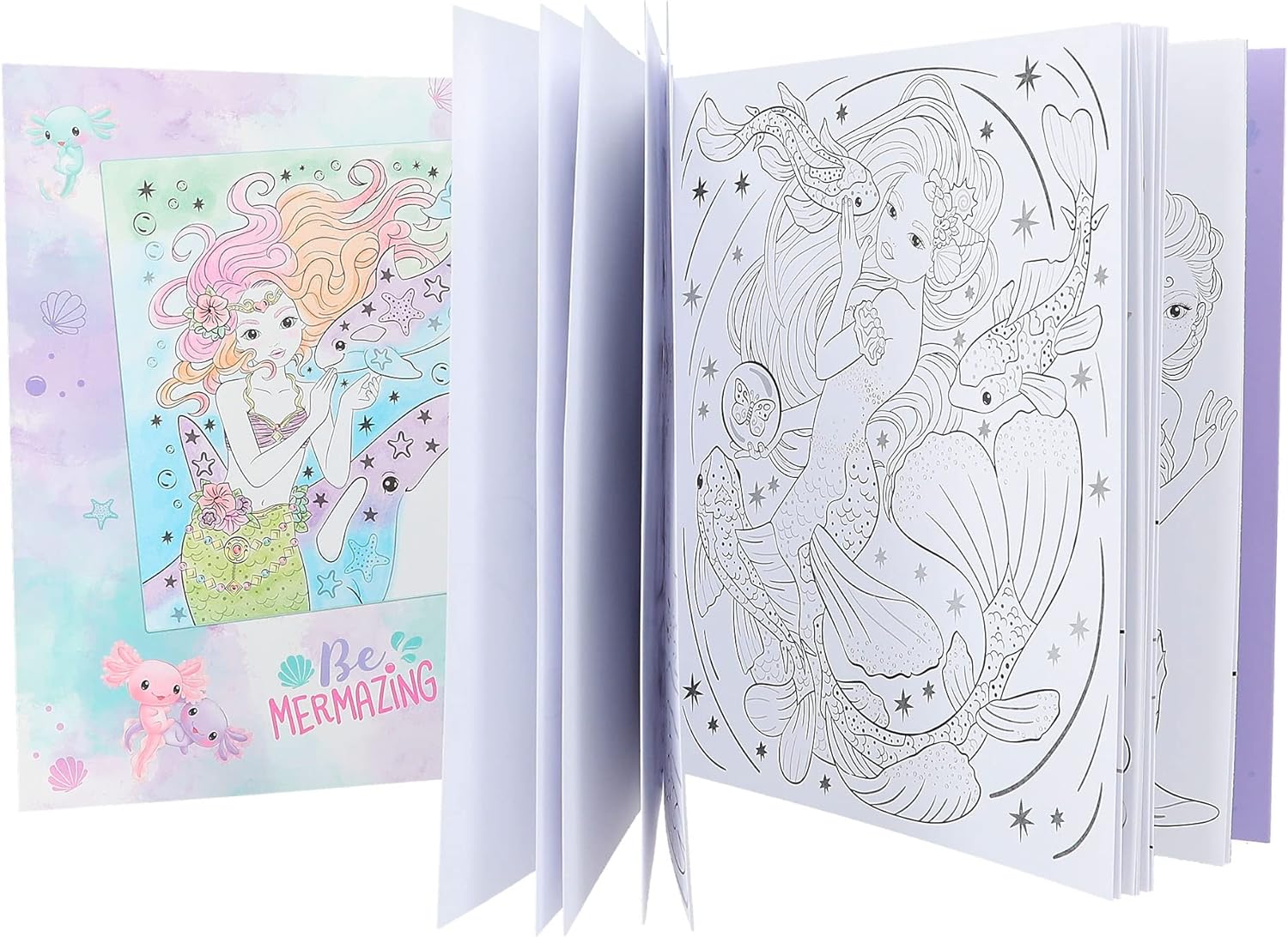Depesche 12414 12479 TOPModel Mermaid Watercolour, Colouring Book with Brush and 15 Underwater Motifs for Painting with Water