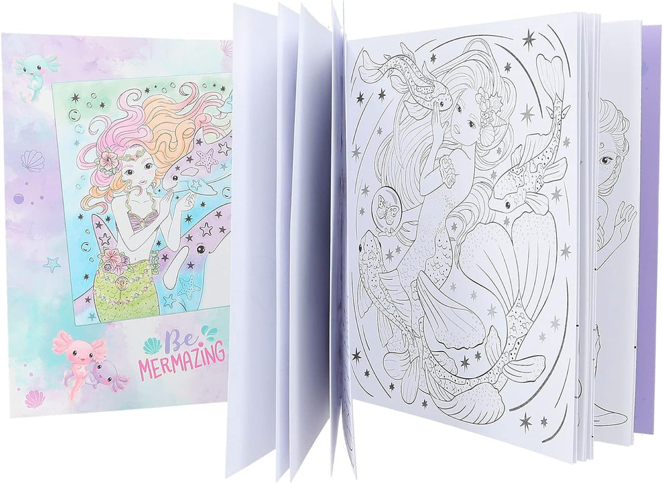 Depesche 12414 12479 TOPModel Mermaid Watercolour, Colouring Book with Brush and 15 Underwater Motifs for Painting with Water