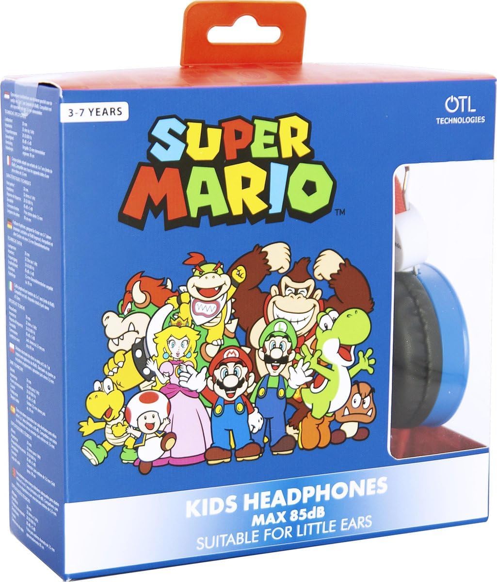 OTL Technologies Super Mario stereo headset voor kinderen met volumegrens (max 85 dB) en verstelbare hoofdband