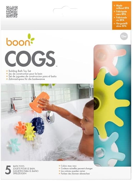 Boon COGS Baby Bath Toys - Gear Themed Sensory Baby Toys for Bathtub - Navy - Ages 12 Months and Up - 5 Count