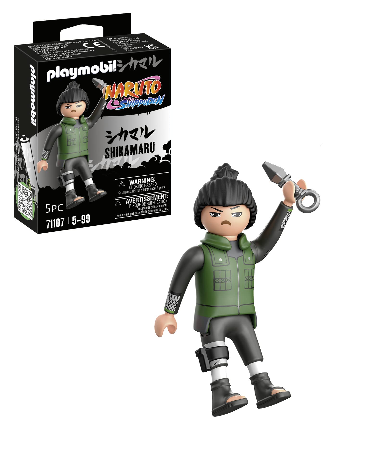 PLAYMOBIL Naruto 71107 Shikamaru in dunkelgrüner Weste mit schwarzer Hose und schwarzen Stiefeln und Kunai, kreativer Spielspaß für Animefans mit tollen Details und authentischen Extras, ab 5 Jahren