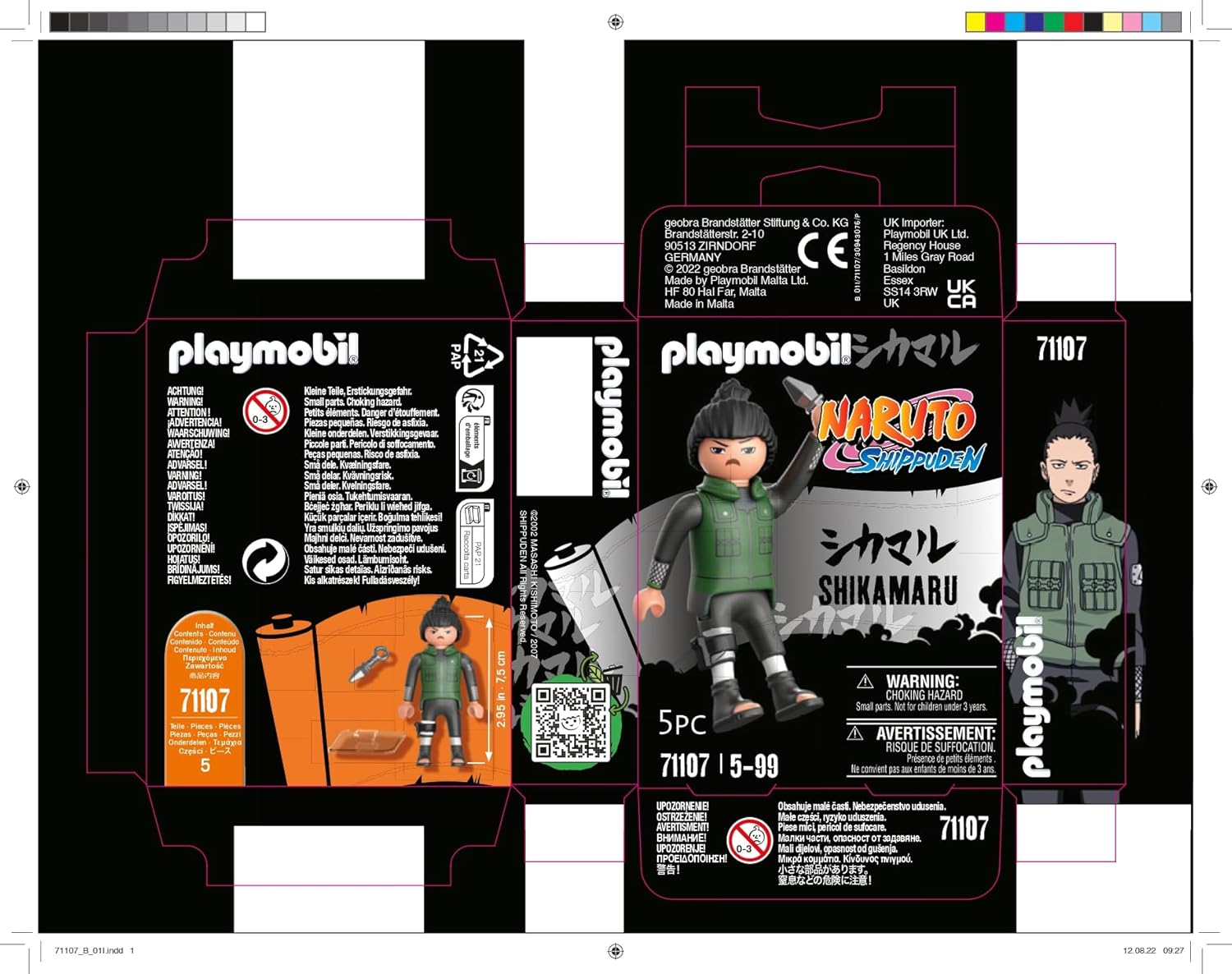 PLAYMOBIL Naruto 71107 Shikamaru in dunkelgrüner Weste mit schwarzer Hose und schwarzen Stiefeln und Kunai, kreativer Spielspaß für Animefans mit tollen Details und authentischen Extras, ab 5 Jahren