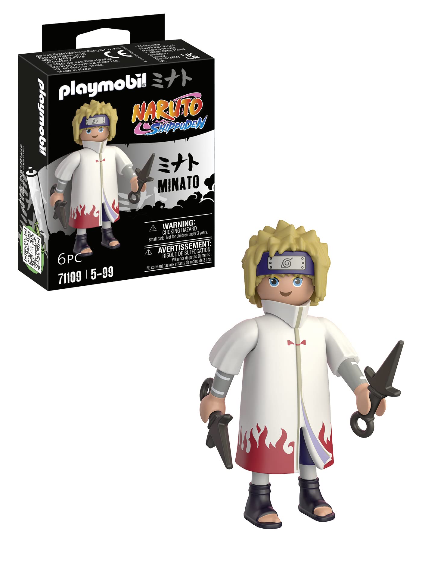 PLAYMOBIL Naruto 71109 Minato typischen weiß-roten Mantel und Zwei Kunai, kreativer Spielspaß für Animefans mit tollen Details und authentischen Extras, ab 5 Jahren