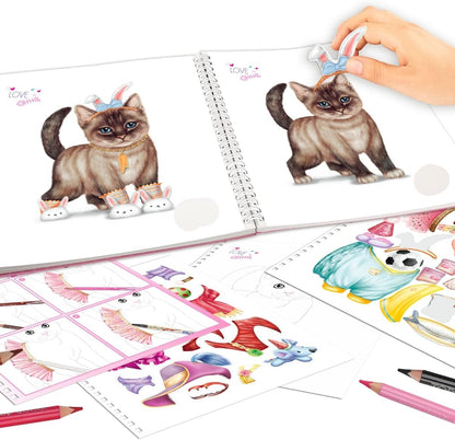 Depesche 12282 TOPModel Maak je Kitty - kleur- en stickerboek met 92 pagina's voor het maken van schattige katten kleurboekje met stickervel en spiraalbinding Meerkleurig