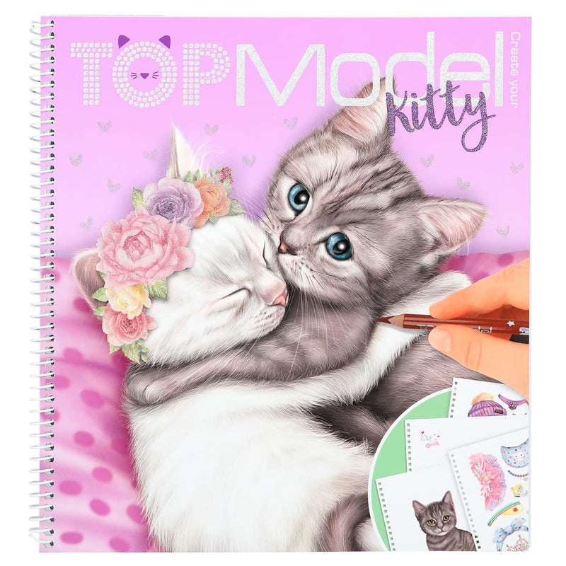 Depesche 12282 TOPModel Maak je Kitty - kleur- en stickerboek met 92 pagina's voor het maken van schattige katten kleurboekje met stickervel en spiraalbinding Meerkleurig