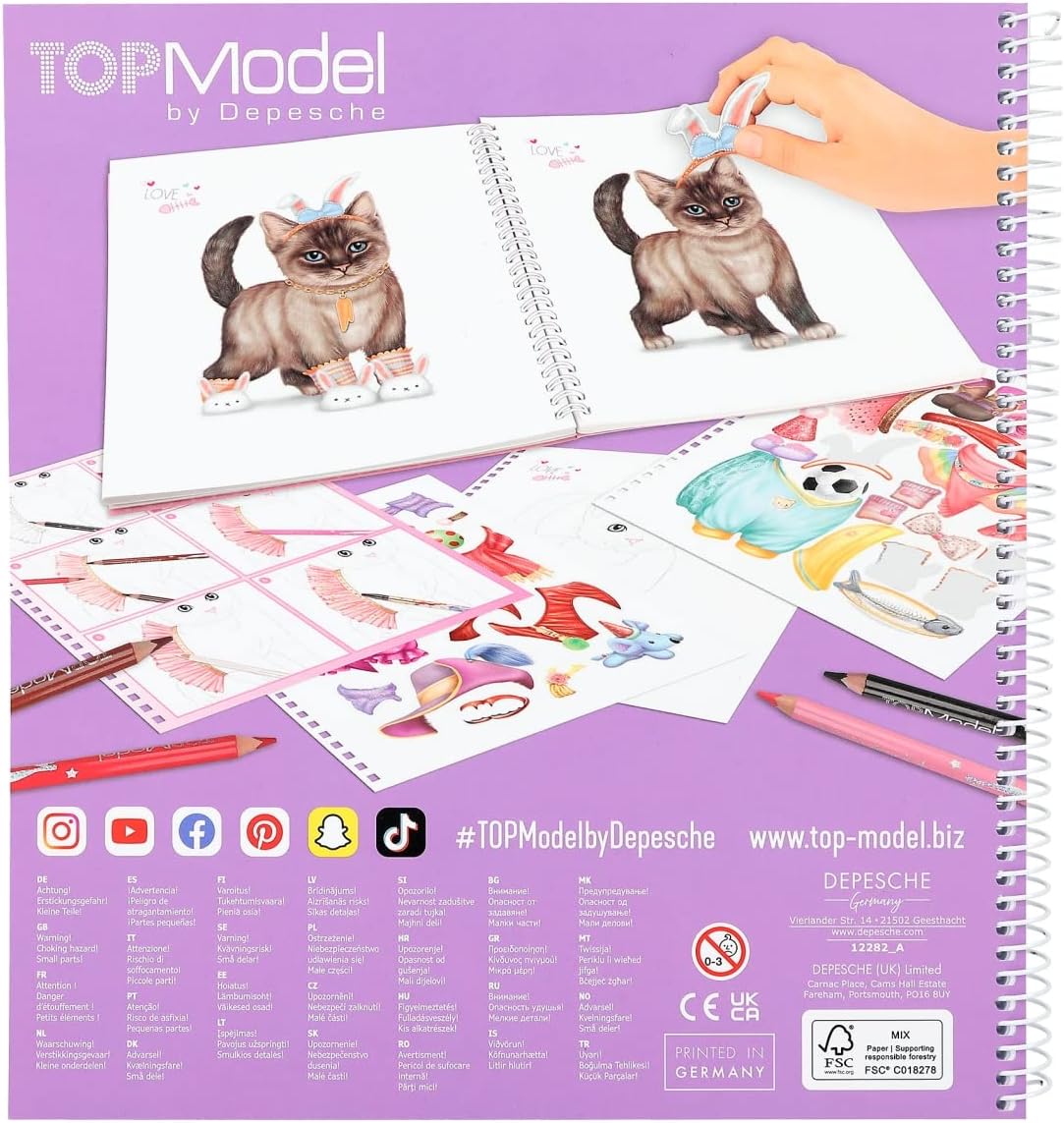 Depesche 12282 TOPModel Maak je Kitty - kleur- en stickerboek met 92 pagina's voor het maken van schattige katten kleurboekje met stickervel en spiraalbinding Meerkleurig