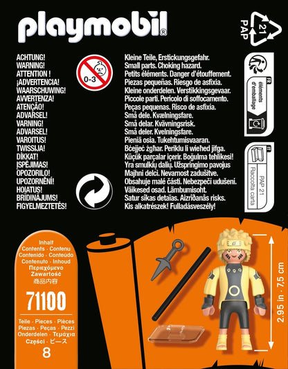 PLAYMOBIL Naruto 71100 Naruto Rikudou Sennin Mode mit gelbem Oberteil, schwarzer Hose und gelben Sandalen sowie mit Stab und Kunai, ab 5 Jahren