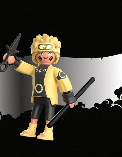 PLAYMOBIL Naruto 71100 Naruto Rikudou Sennin Mode mit gelbem Oberteil, schwarzer Hose und gelben Sandalen sowie mit Stab und Kunai, ab 5 Jahren