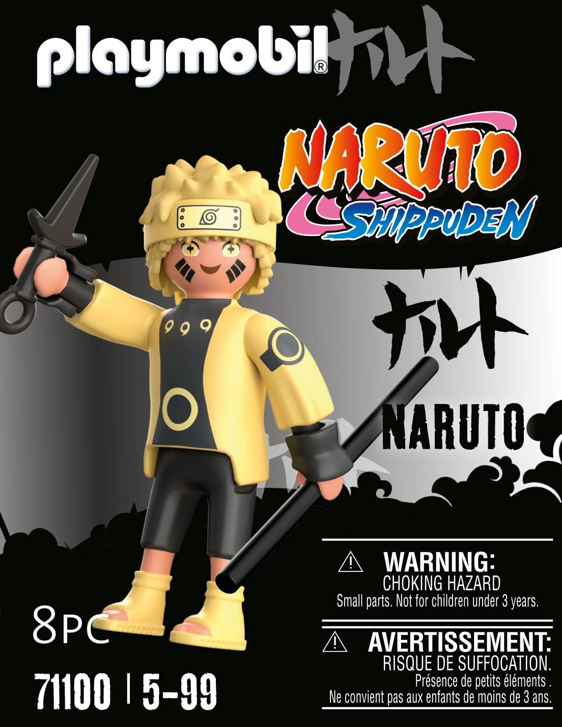 PLAYMOBIL Naruto 71100 Naruto Rikudou Sennin Mode mit gelbem Oberteil, schwarzer Hose und gelben Sandalen sowie mit Stab und Kunai, ab 5 Jahren