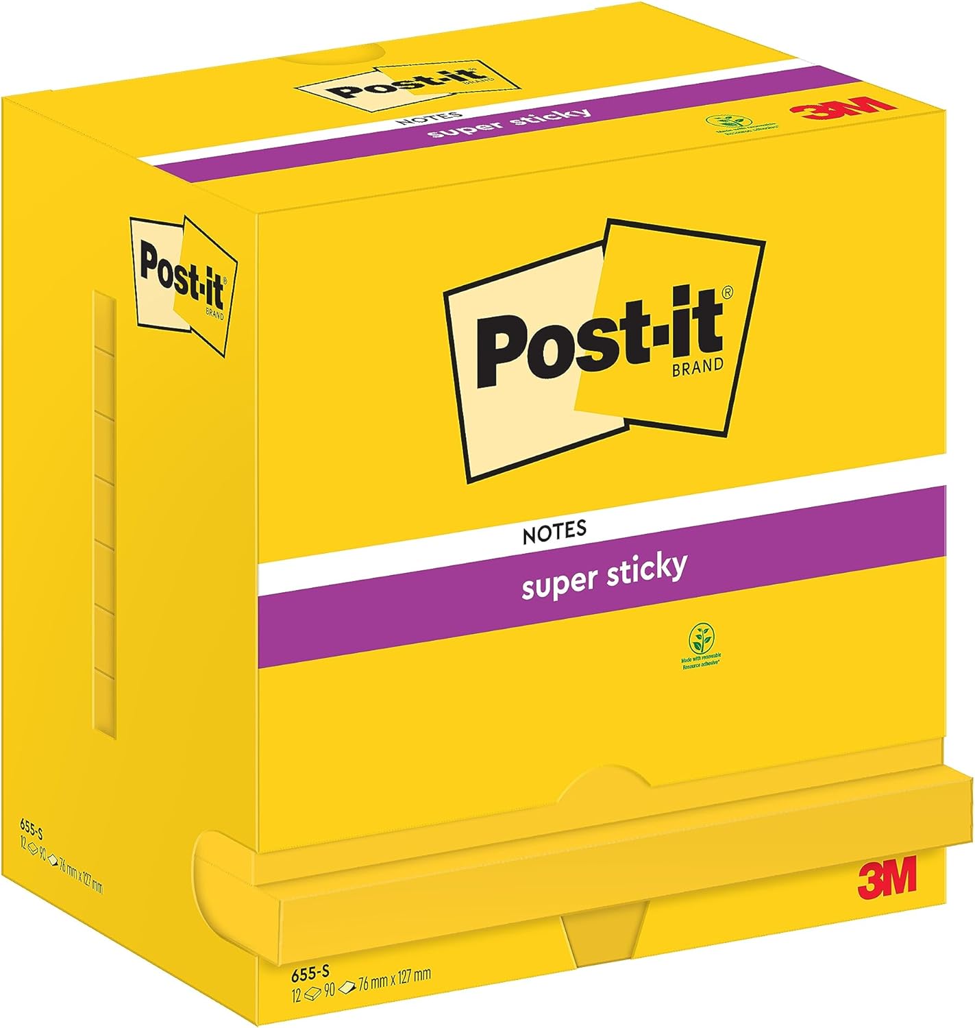 Post-it Super Sticky Notes Ultra Yellow Colour, Pack of 12 Pads, 90 Sheets per Pad, 76 mm x 127 mm - Extra Sticky Notes For Note Taking, To Do Lists & Reminders