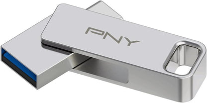 PNY 64GB DUO LINK USB 3.2 Type-C Dual Flash Drive for Android Devices and Computers - External Mobile Storage for Photos, Videos, and More - 200MB/s