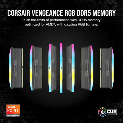 CORSAIR VENGEANCE RGB DDR5 RAM 32GB (2x16GB) 6000MHz CL36 AMD EXPO iCUE Compatible Computer Memory - Grey (CMH32GX5M2D6000Z36K) 6000 MHz 32GB (2x16GB)