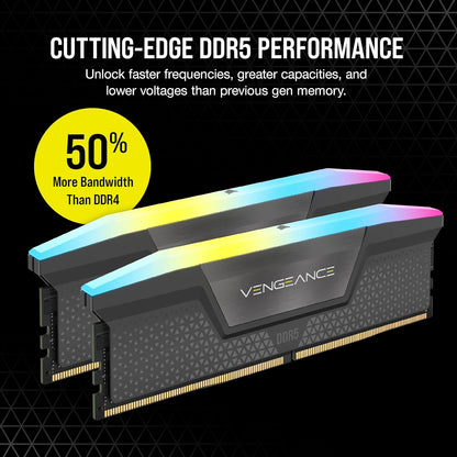 CORSAIR VENGEANCE RGB DDR5 RAM 32GB (2x16GB) 6000MHz CL36 AMD EXPO iCUE Compatible Computer Memory - Grey (CMH32GX5M2D6000Z36K) 6000 MHz 32GB (2x16GB)