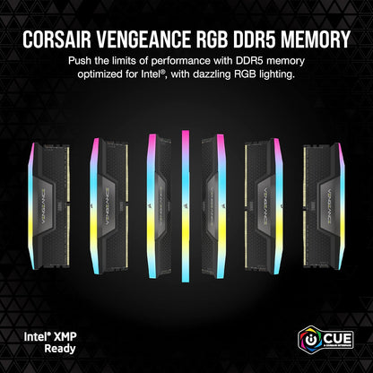 CORSAIR VENGEANCE RGB DDR5 RAM 32GB (2x16GB) 5200MHz CL40 Intel XMP iCUE Compatible Computer Memory - Black (CMH32GX5M2B5200C40) 32GB (2x16GB) Black