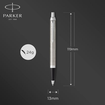 Parker IM Ballpoint Pen | Stainless Steel with Chrome Trim | Medium Point with Blue Ink Refill | Gift Box