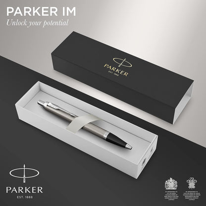Parker IM Ballpoint Pen | Stainless Steel with Chrome Trim | Medium Point with Blue Ink Refill | Gift Box
