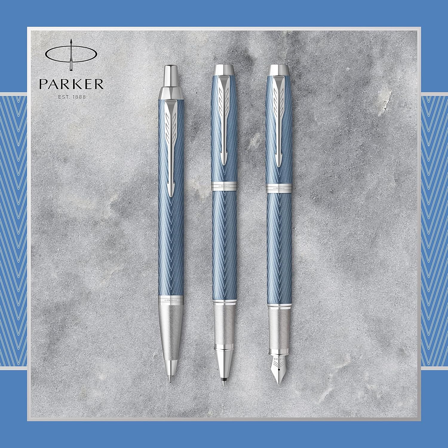 Parker IM Ballpoint Pen | Premium Blue Grey with Chrome Trim | Medium Point with Blue Ink Refill | Gift Box