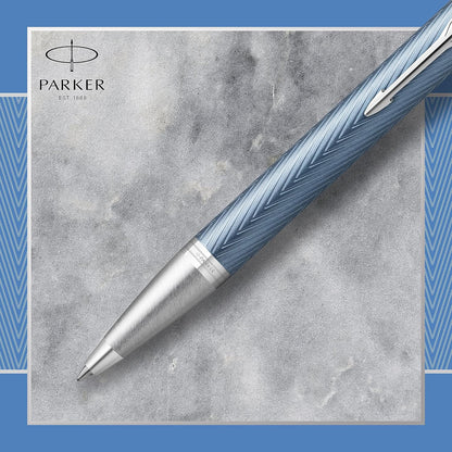 Parker IM Ballpoint Pen | Premium Blue Grey with Chrome Trim | Medium Point with Blue Ink Refill | Gift Box