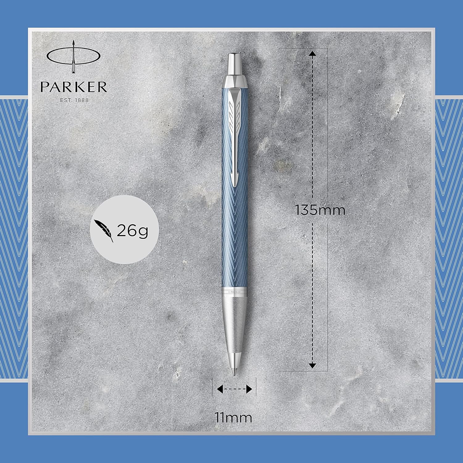 Parker IM Ballpoint Pen | Premium Blue Grey with Chrome Trim | Medium Point with Blue Ink Refill | Gift Box