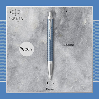 Parker IM Ballpoint Pen | Premium Blue Grey with Chrome Trim | Medium Point with Blue Ink Refill | Gift Box
