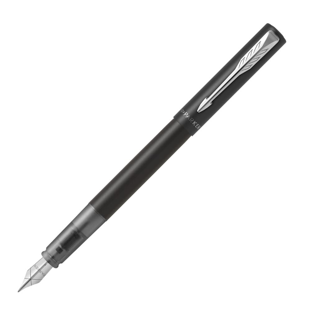 PARKER Vector XL Fountain Pen | Metallic Black Lacquer on Brass | Medium Nib with Blue Ink Refill |