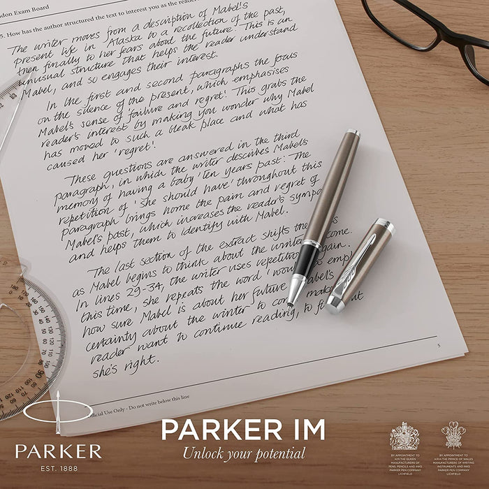 Parker IM Rollerball Pen | Brushed Metal | Fine Point Black Ink | Gift Box