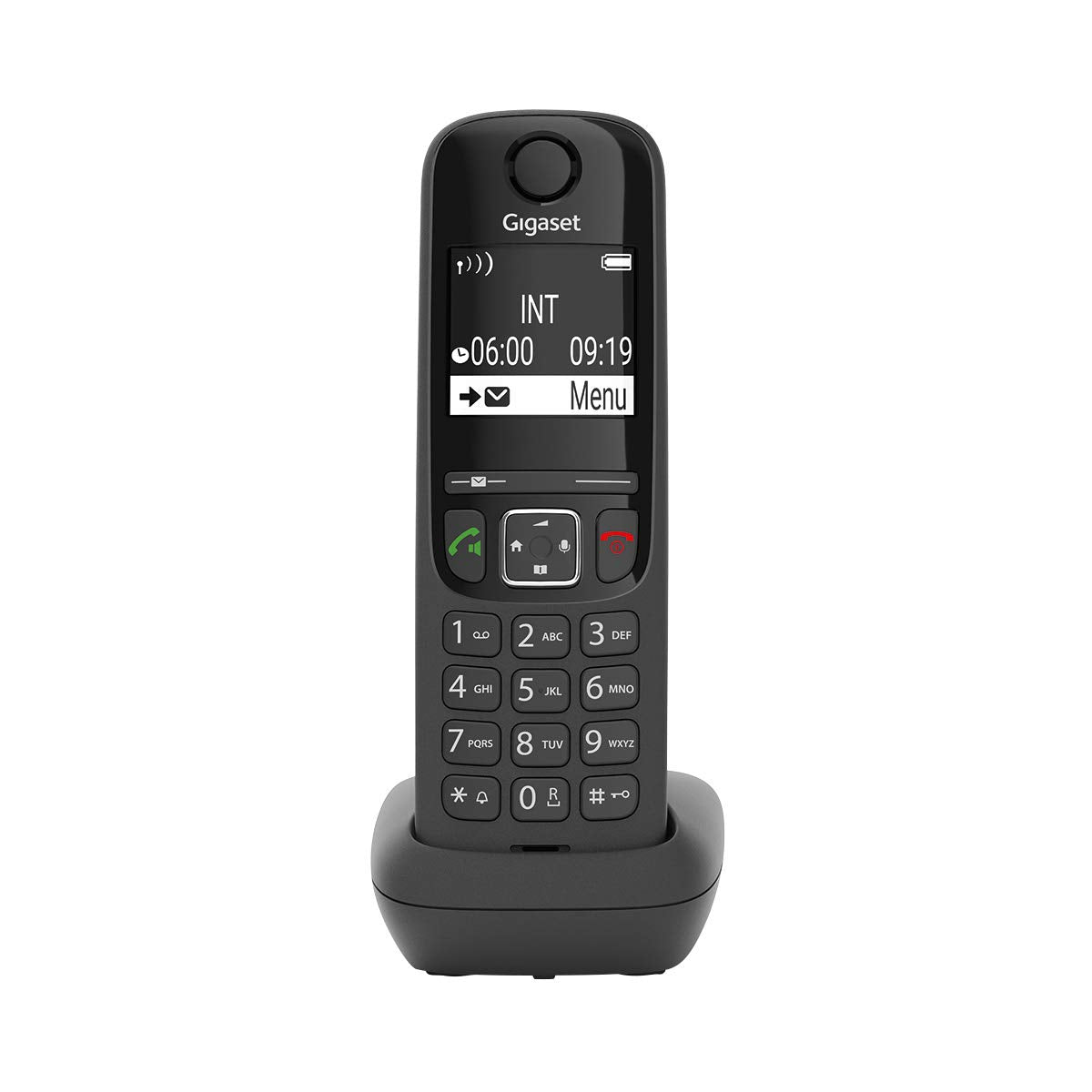 Gigaset AS690 - Teléfono portátil inalámbrico con Manos Libres, Teclado Iluminado y Amplia Pantalla, Lista Negra, Lista de Llamadas Hechas, Recibos y perdidas, Negro