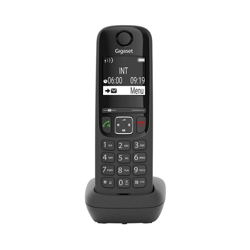 Gigaset AS690 - Teléfono portátil inalámbrico con Manos Libres, Teclado Iluminado y Amplia Pantalla, Lista Negra, Lista de Llamadas Hechas, Recibos y perdidas, Negro