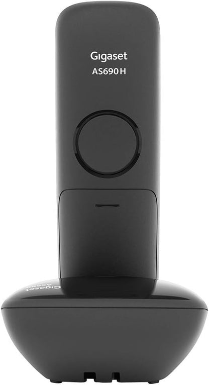 Gigaset AS690 - Teléfono portátil inalámbrico con Manos Libres, Teclado Iluminado y Amplia Pantalla, Lista Negra, Lista de Llamadas Hechas, Recibos y perdidas, Negro