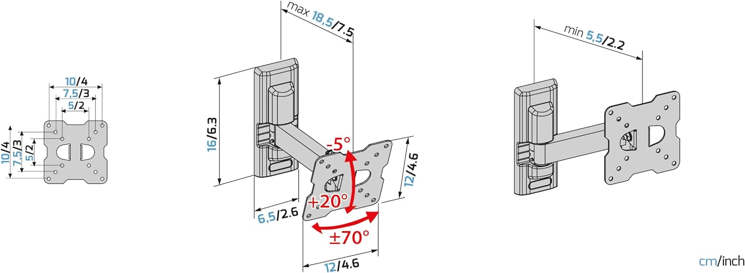 Meliconi CME ER 100 - Supporto TV con braccio estendibile inclinabile e ruotabile, Adatto per TV a Schermo Piatto fino da 14" a max 25’’ (36 - 63 cm), VESA (in mm): 50x50, 75x75, 100x100